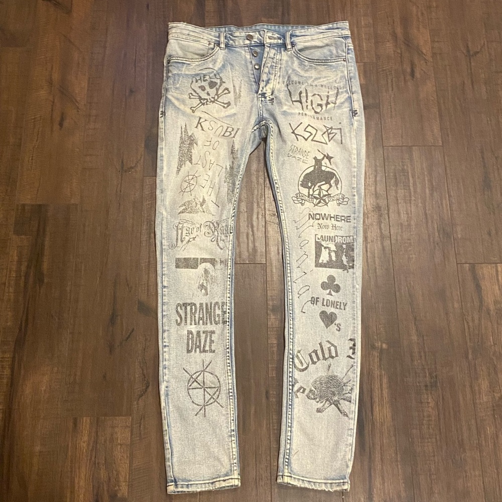 Ksubi Distressed Graphic Skinny Jeans - Light Blue